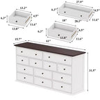 Cómoda horizontal grande blanca de 12 cajones con tapa de color roble