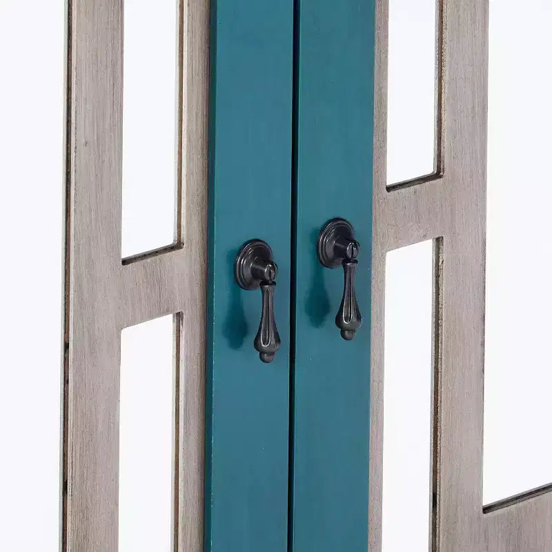 Aparador / Mesa consola azul antiguo con puertas de espejo