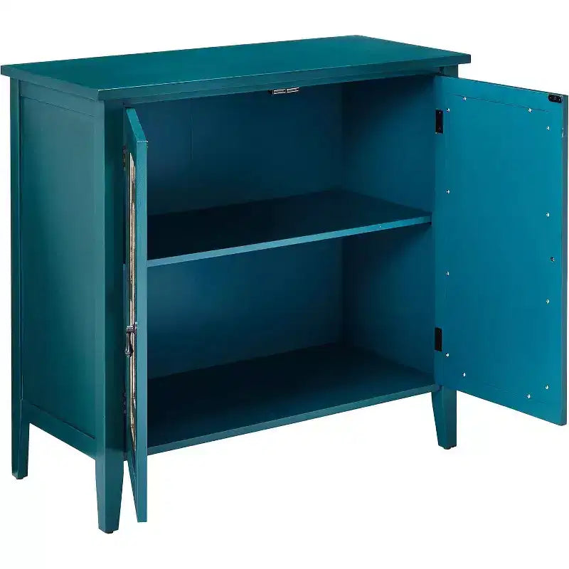 Aparador / Mesa consola azul antiguo con puertas de espejo