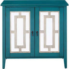 Aparador / Mesa consola azul antiguo con puertas de espejo