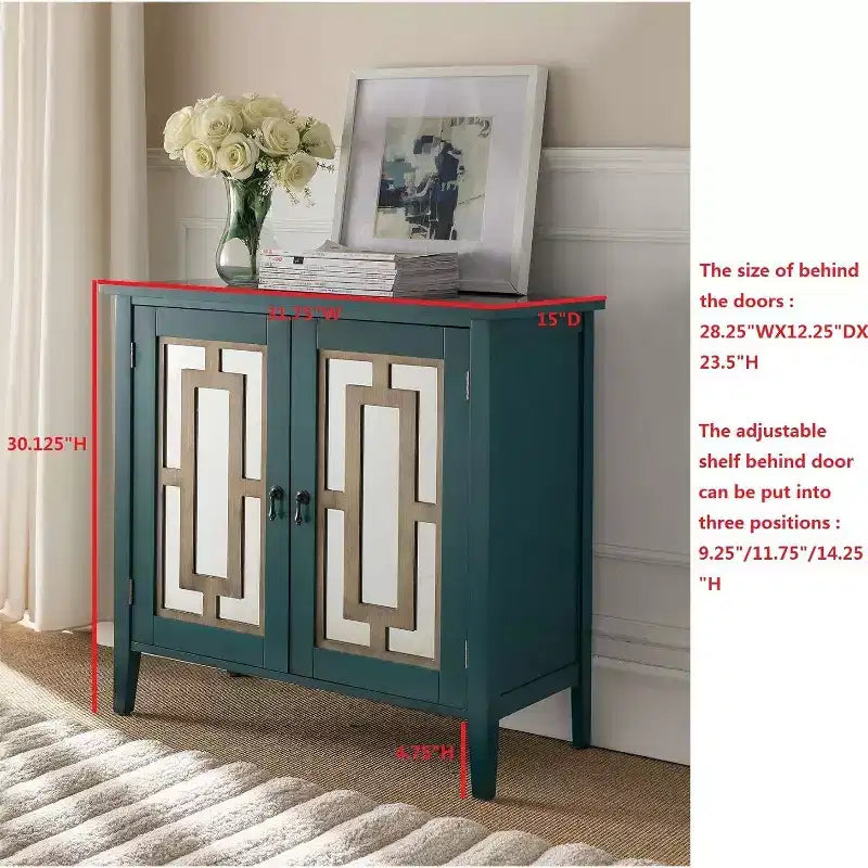 Aparador / Mesa consola azul antiguo con puertas de espejo