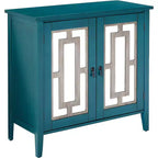 Aparador / Mesa consola azul antiguo con puertas de espejo