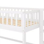 Cama alta de madera doble de 77.4L x 40.5W con escalera y tobogán, adecuada para espacios pequeños