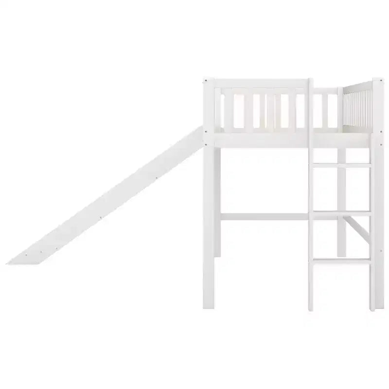 Cama alta de madera doble de 77.4L x 40.5W con escalera y tobogán, adecuada para espacios pequeños