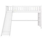 Cama alta de madera doble de 77.4L x 40.5W con escalera y tobogán, adecuada para espacios pequeños