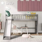 Cama alta de madera doble de 77.4L x 40.5W con escalera y tobogán, adecuada para espacios pequeños