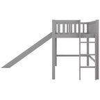 Cama alta de madera doble de 77.4L x 40.5W con escalera y tobogán, adecuada para espacios pequeños