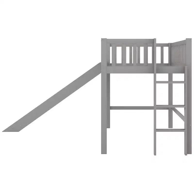 Cama alta de madera doble de 77.4L x 40.5W con escalera y tobogán, adecuada para espacios pequeños