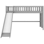 Cama alta de madera doble de 77.4L x 40.5W con escalera y tobogán, adecuada para espacios pequeños