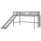 Cama alta de madera doble de 77.4L x 40.5W con escalera y tobogán, adecuada para espacios pequeños