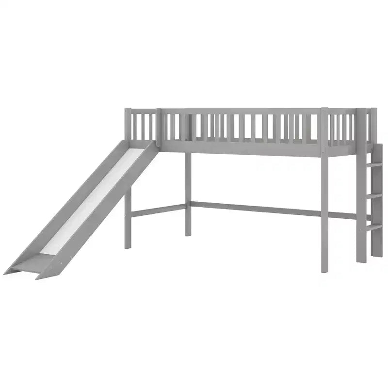 Cama alta de madera doble de 77.4L x 40.5W con escalera y tobogán, adecuada para espacios pequeños