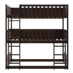 Litera triple de madera de caucho con literas desmontables, escaleras y barandillas