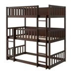 Litera triple de madera de caucho con literas desmontables, escaleras y barandillas