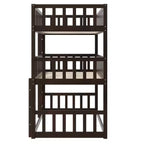 Litera triple de madera de caucho con literas desmontables, escaleras y barandillas