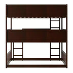 Litera triple de madera de caucho con literas desmontables, escaleras y barandillas