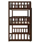 Litera triple de madera de caucho con literas desmontables, escaleras y barandillas