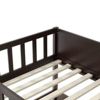 Litera triple de madera de caucho con literas desmontables, escaleras y barandillas