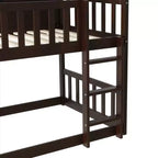 Litera triple de madera de caucho con literas desmontables, escaleras y barandillas