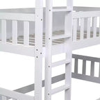 Litera triple de madera de caucho con literas desmontables, escaleras y barandillas