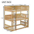 Litera triple de madera de caucho con literas desmontables, escaleras y barandillas