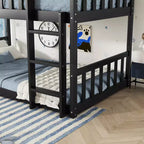 Litera triple de madera de caucho con literas desmontables, escaleras y barandillas