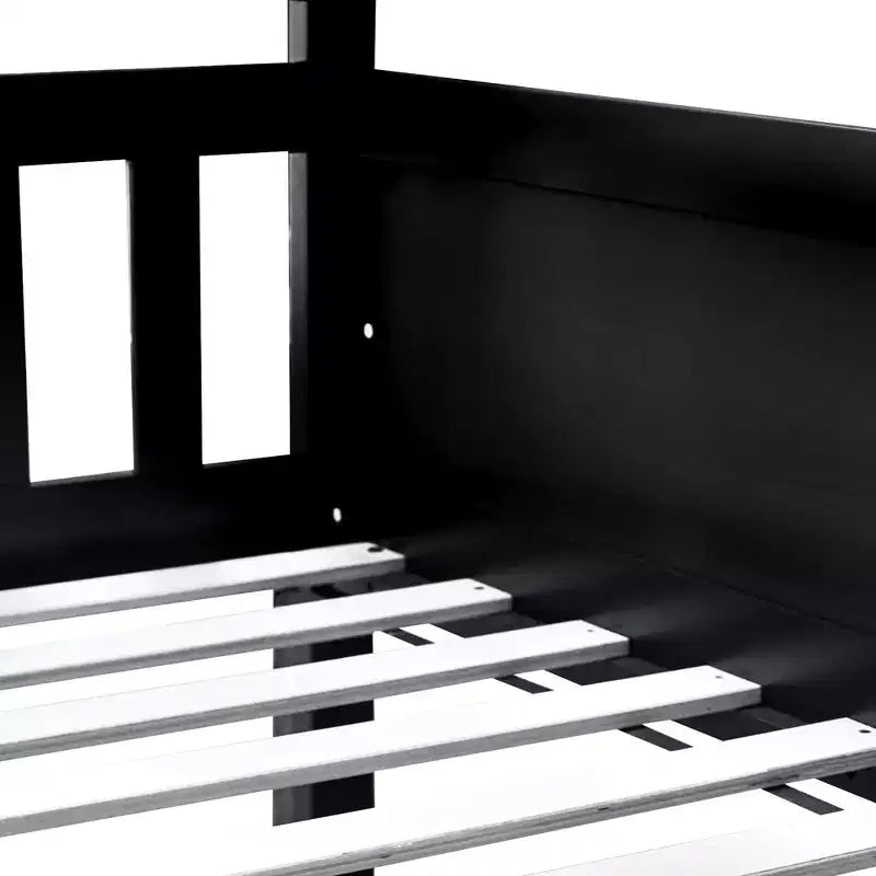 Litera triple de madera de caucho con literas desmontables, escaleras y barandillas