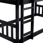 Litera triple de madera de caucho con literas desmontables, escaleras y barandillas