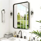 Espejo de Pared Rectangular de Aleación de Aluminio con Recubrimiento Negro Brillante y Bordes Curvos