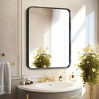 Espejo de Pared Rectangular de Aleación de Aluminio con Recubrimiento Negro Brillante y Bordes Curvos