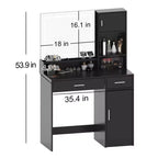 Tocador de 35,4 pulgadas con espejo y tira de luz LED, mesa de maquillaje con cajones, cómoda con 3 niveles de almacenamiento y 3 modos de iluminación