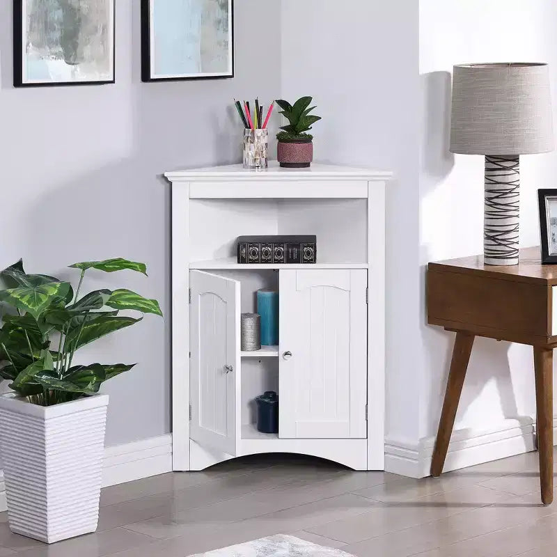 Mueble esquinero auxiliar, Mueble de suelo para baño con puertas y estantes, Almacenamiento independiente para cocina, salón, baño