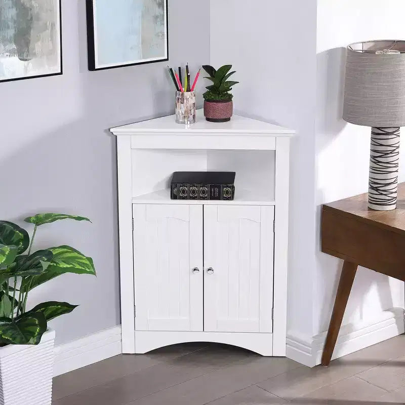 Mueble esquinero auxiliar, Mueble de suelo para baño con puertas y estantes, Almacenamiento independiente para cocina, salón, baño