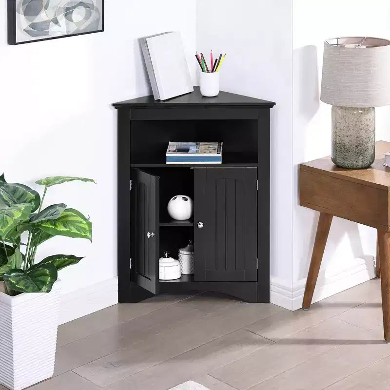 Mueble esquinero auxiliar, Mueble de suelo para baño con puertas y estantes, Almacenamiento independiente para cocina, salón, baño