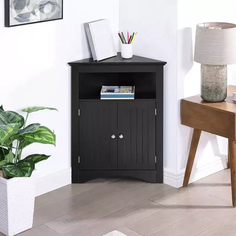 Mueble esquinero auxiliar, Mueble de suelo para baño con puertas y estantes, Almacenamiento independiente para cocina, salón, baño