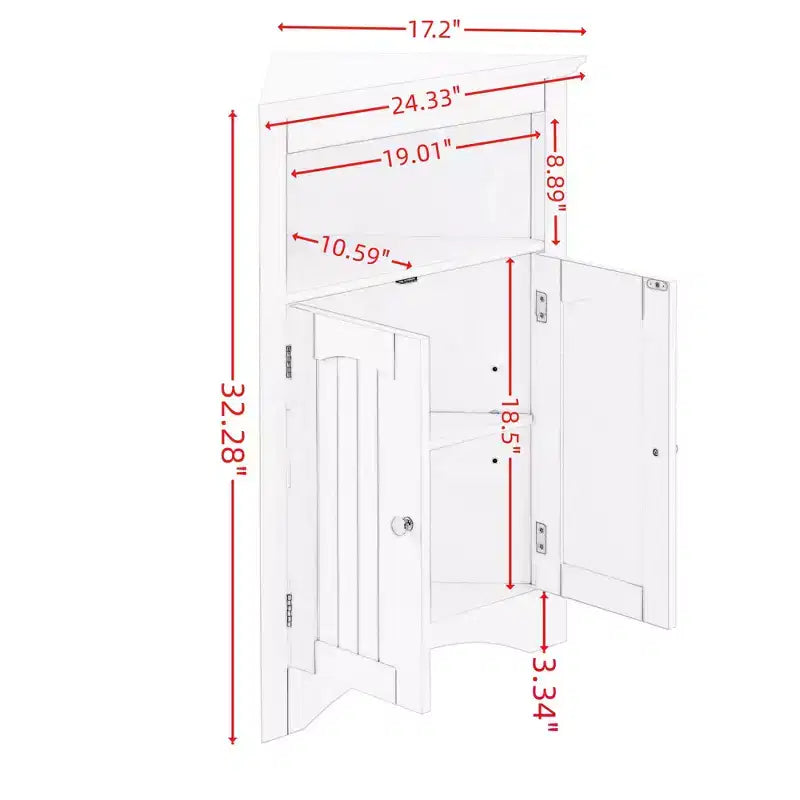 Mueble esquinero auxiliar, Mueble de suelo para baño con puertas y estantes, Almacenamiento independiente para cocina, salón, baño