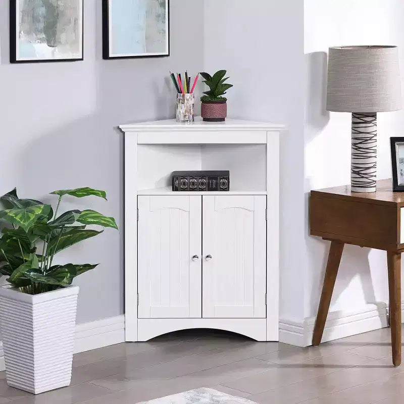 Mueble esquinero auxiliar, Mueble de suelo para baño con puertas y estantes, Almacenamiento independiente para cocina, salón, baño