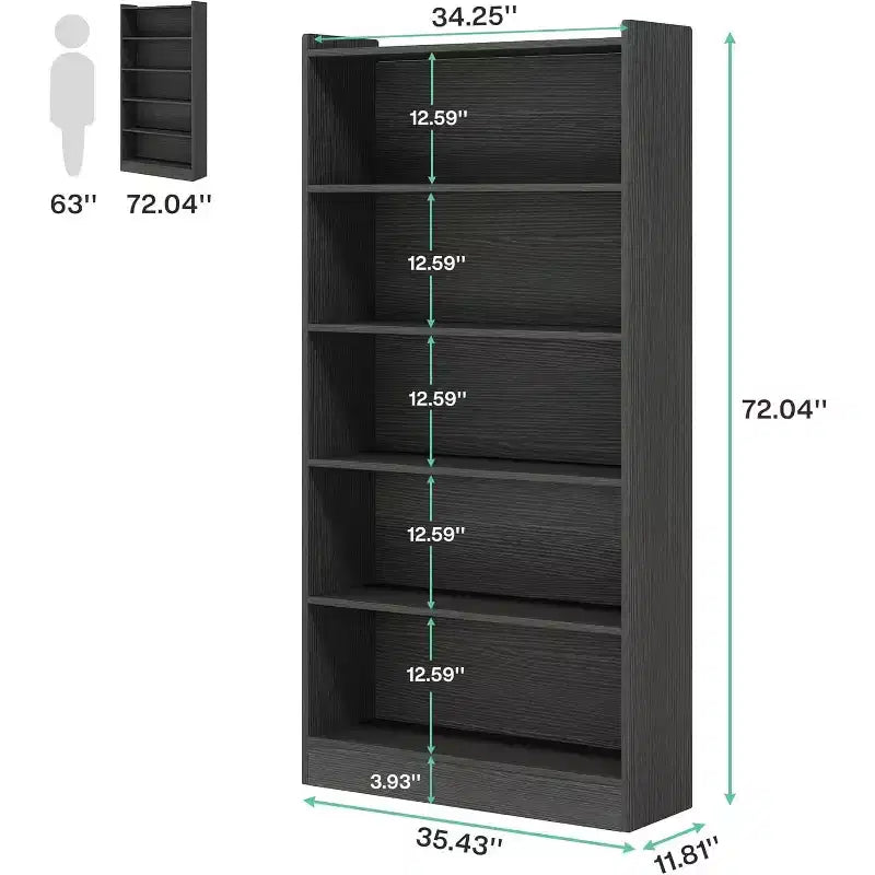 Estantería de 71 pulgadas de alto, estantería de pie de 6 niveles con 5 estantes para sala de estar, oficina en casa, dormitorio
