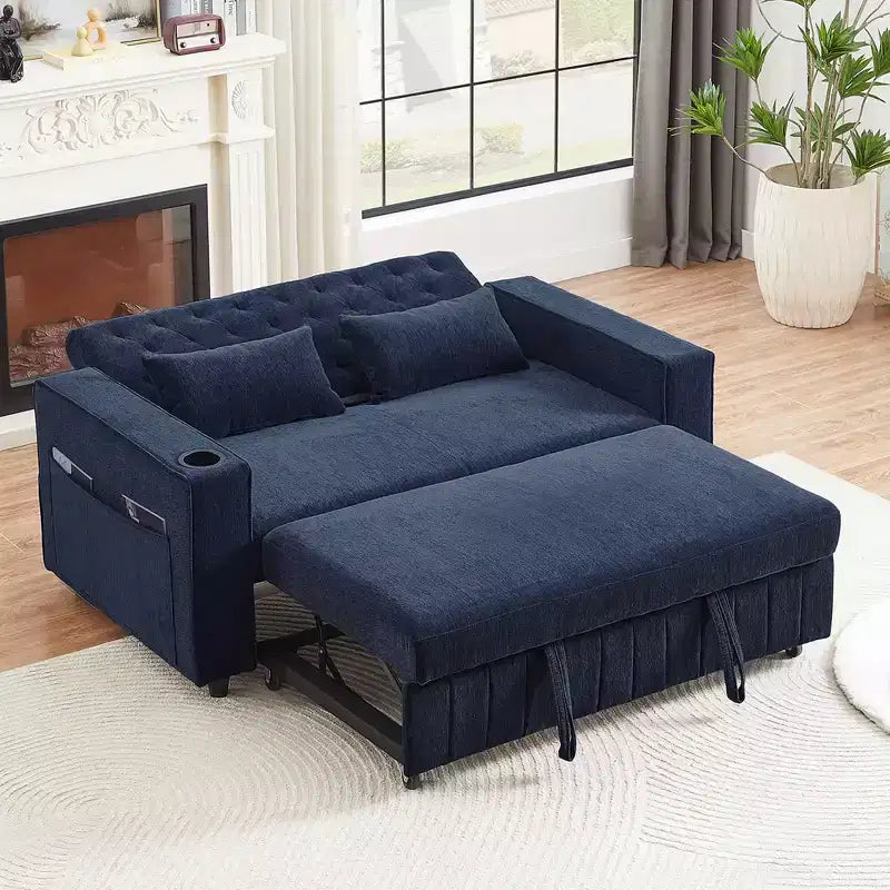 Sofá Cama Extraíble de 61.4 Pulgadas, Sofá de Dos Plazas Convertible, Sofá Cama Moderno con Respaldo Ajustable para Sala de Estar, Azul