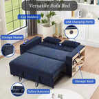 Sofá Cama Extraíble de 61.4 Pulgadas, Sofá de Dos Plazas Convertible, Sofá Cama Moderno con Respaldo Ajustable para Sala de Estar, Azul