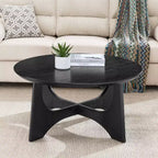 GDFStudio Sungmin Modern Wooden Round Coffee Table with Cross-Designed Legs