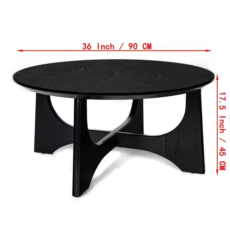 Mesa de centro redonda moderna de madera con patas cruzadas