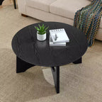 Mesa de centro redonda moderna de madera con patas cruzadas