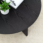 Mesa de centro redonda moderna de madera con patas cruzadas