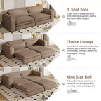 Sofá cama extraíble King de 93, sofá cama convertible 3 en 1 Teddy con 2 almohadas lumbares
