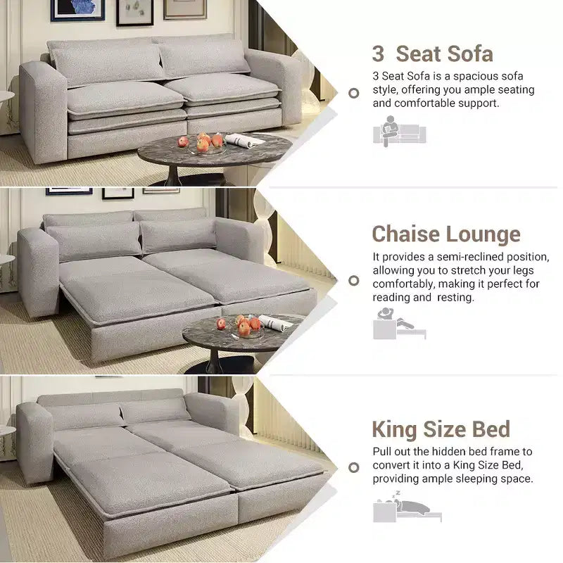 Sofá cama extraíble King de 93, sofá cama convertible 3 en 1 Teddy con 2 almohadas lumbares