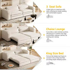 Sofá cama extraíble King de 93, sofá cama convertible 3 en 1 Teddy con 2 almohadas lumbares