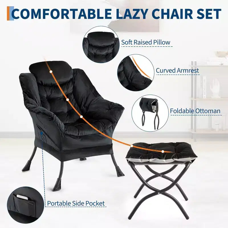 Sillón Reclinable con Otomana y Bolsillo Lateral - Sillón Moderno de Acento, Asiento Cómodo de Lectura para Sala, Dormitorio y Oficina