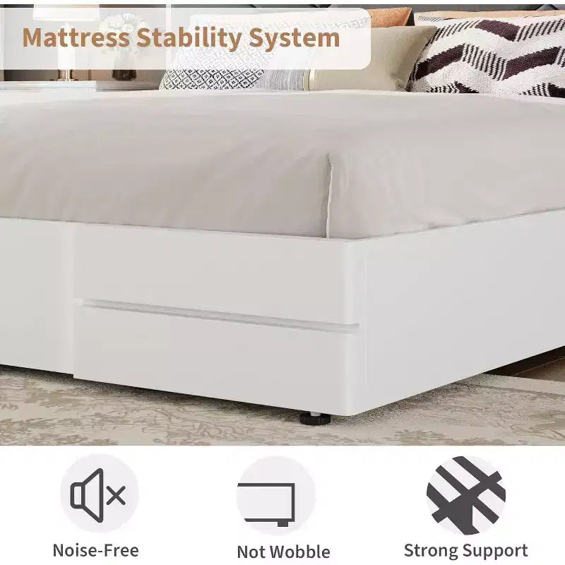 Base de cama tapizada capitoné moderna, cama con plataforma blanca con cabecero para dormitorio o apartamento