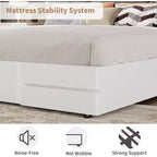 Base de cama tapizada capitoné moderna, cama con plataforma blanca con cabecero para dormitorio o apartamento