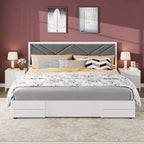 Base de cama tapizada capitoné moderna, cama con plataforma blanca con cabecero para dormitorio o apartamento